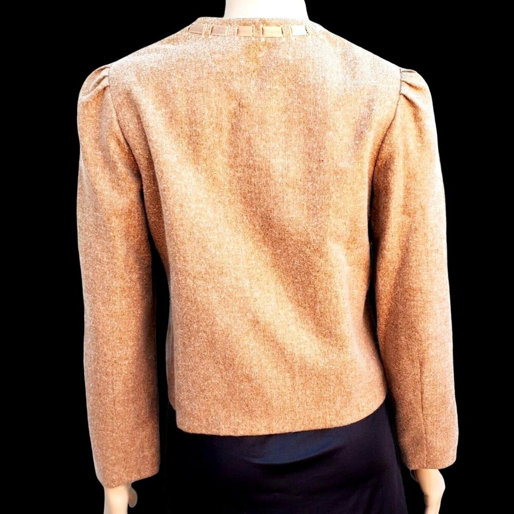 Vintage 90s Cardigan Jacket Pearl Embellished Beige Wool 6 Small - Picture 4 of 13